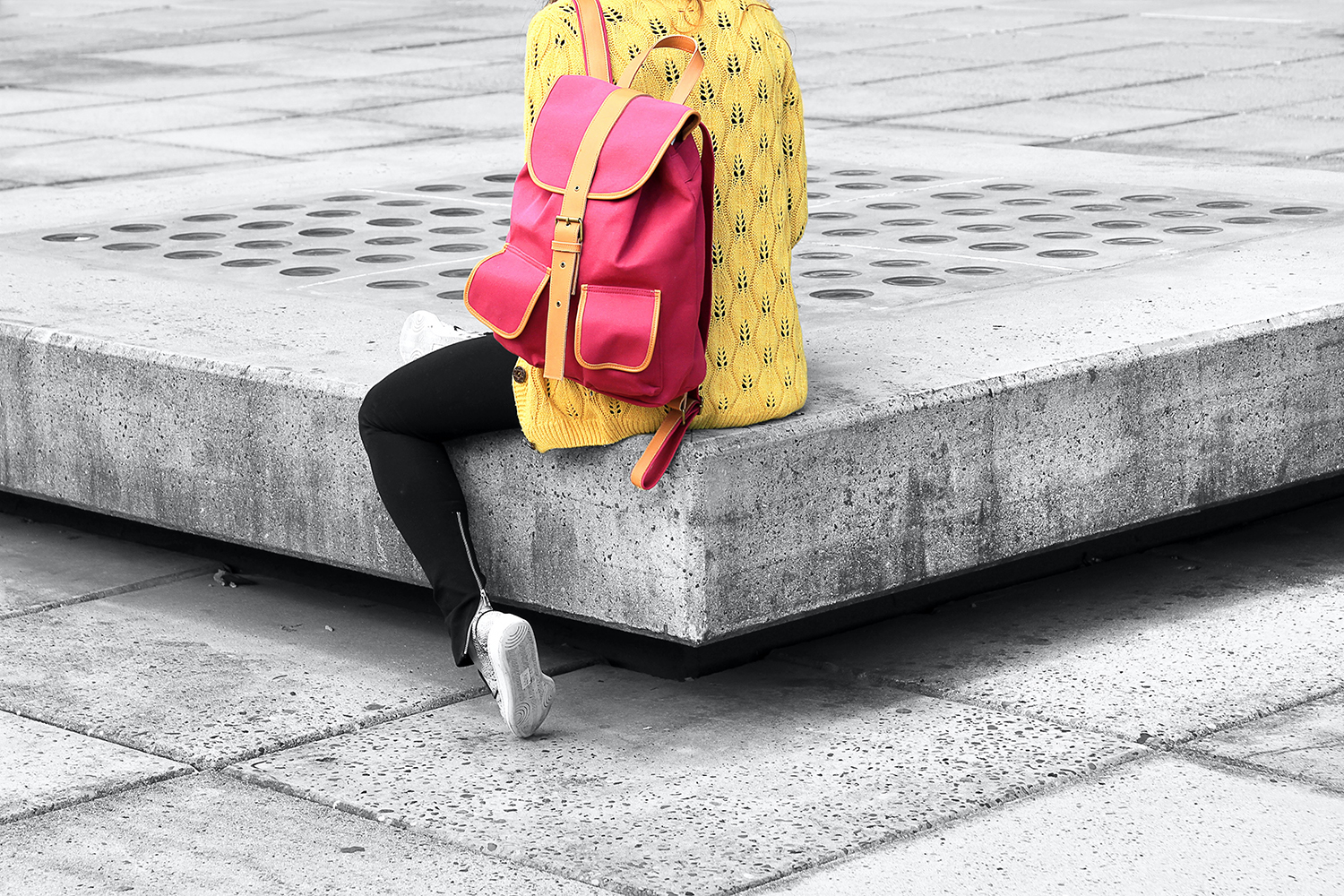 Person wearing pink backpack