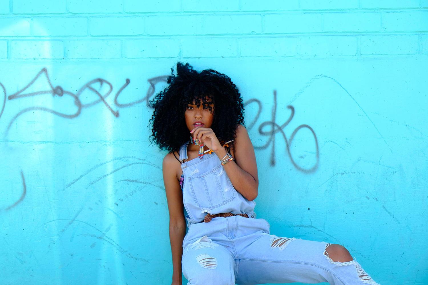 Woman wearing dungarees