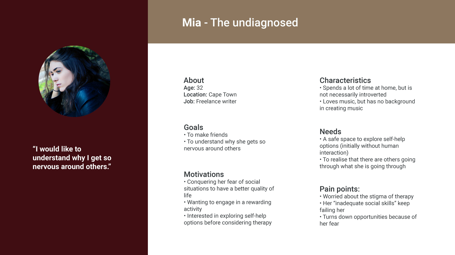 Persona diagram for Mia