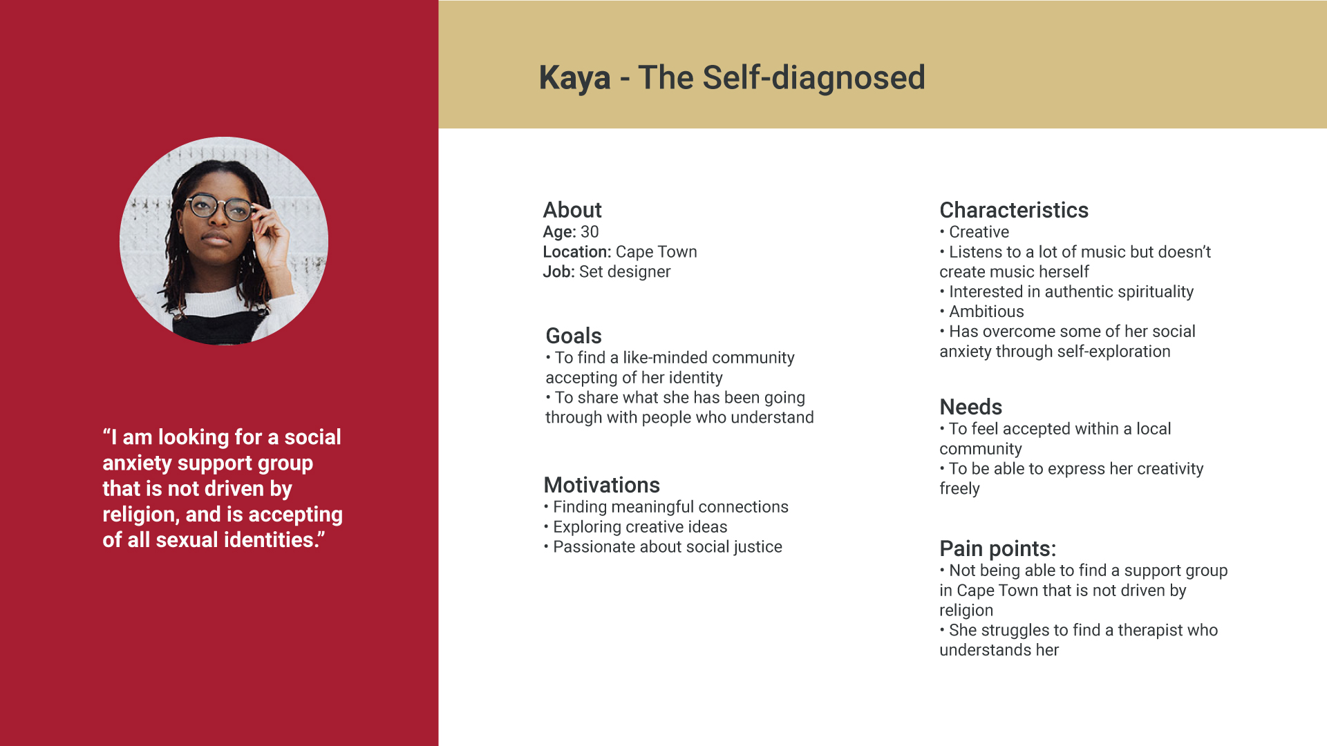 Persona diagram for Kaya