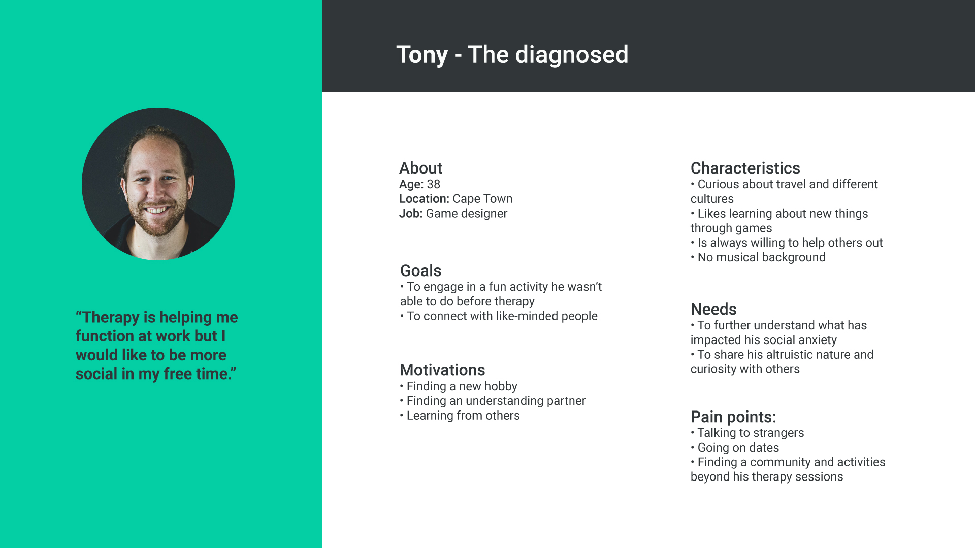 Persona diagram for Tony